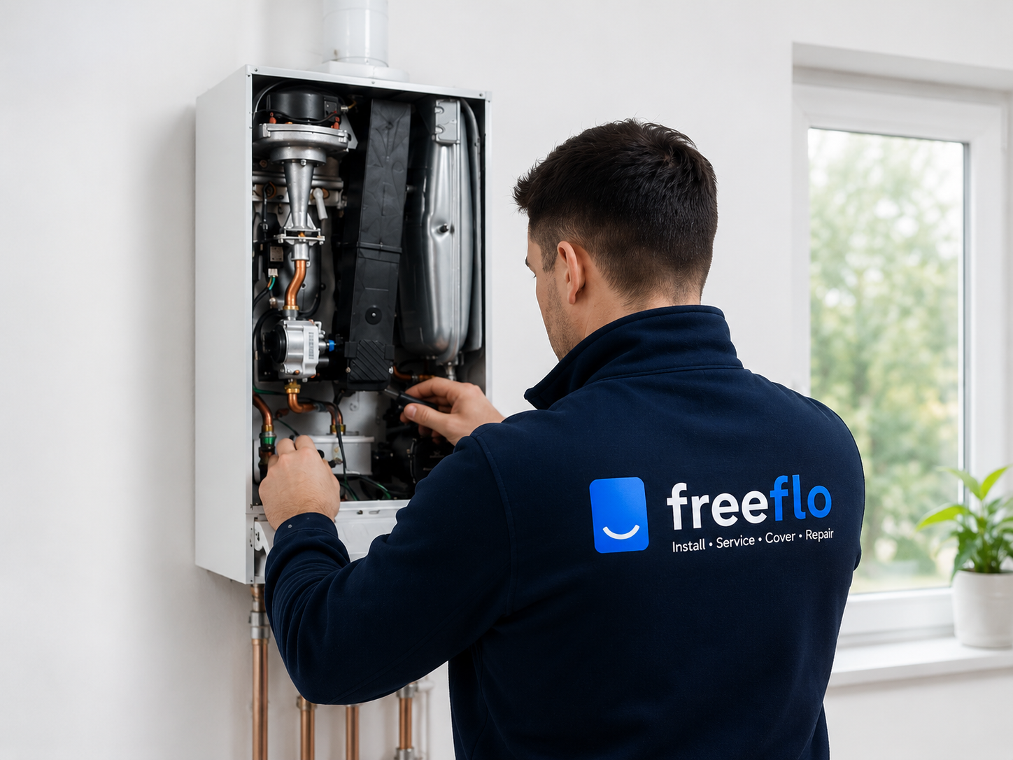 FreeFlo engineer servicing a boiler